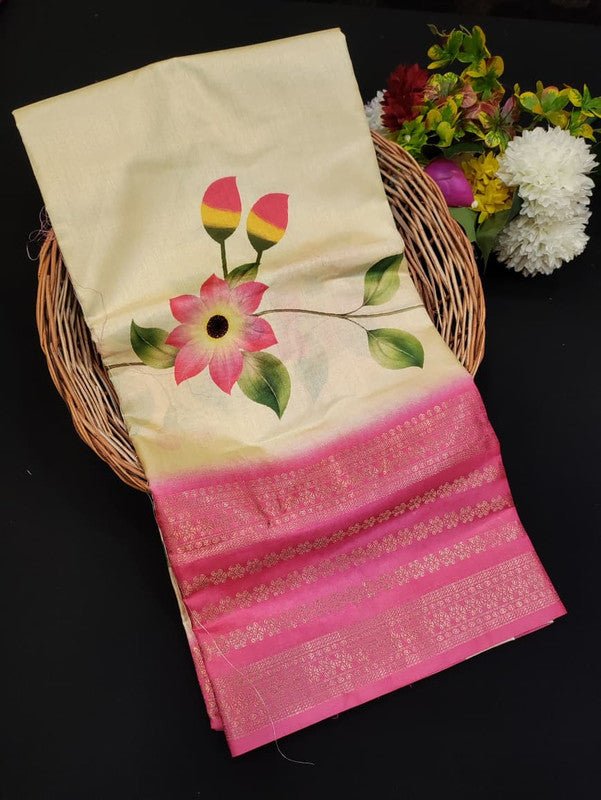 Lotus Fancy Saree in fancy fabric with zari and print design