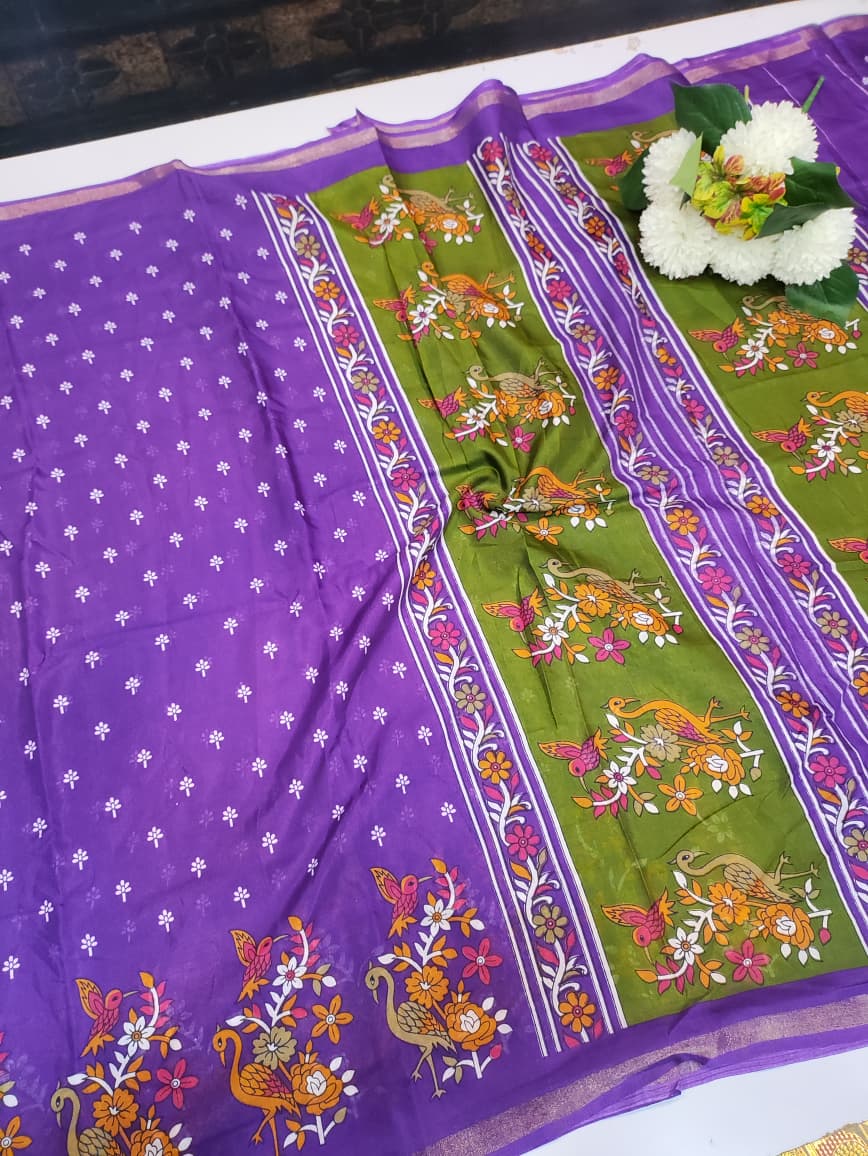 Premium Mal Cotton Saree for women with elegant printed work and running blouse