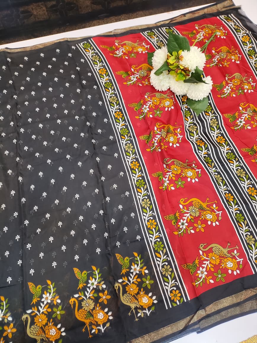 Premium Mal Cotton Saree for women with elegant printed work and running blouse