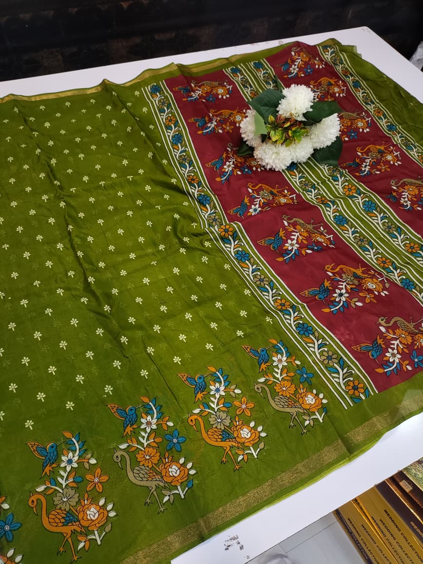 Soft Mal Cotton fabric saree with small zari border for office and casual wear