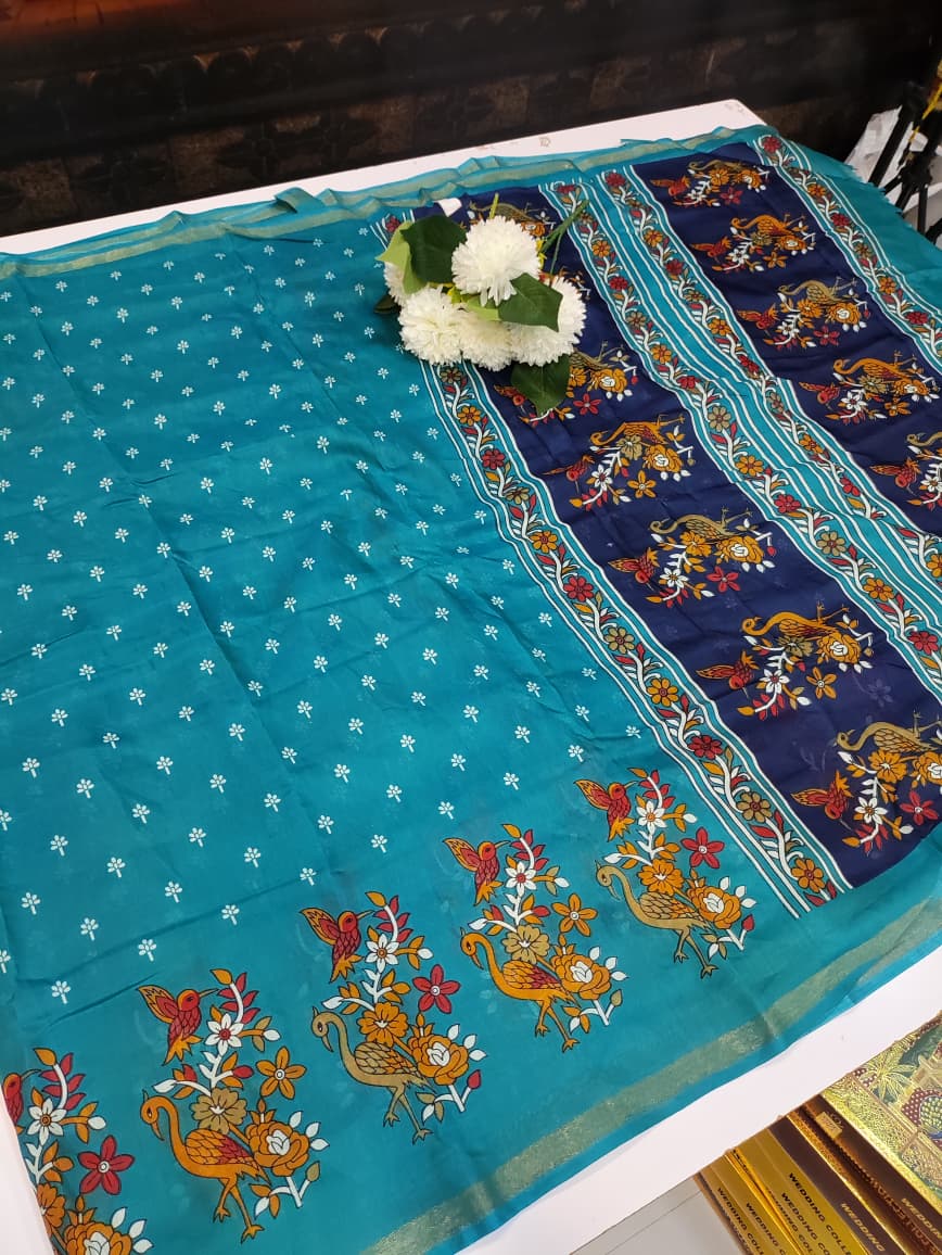 Premium Mal Cotton Saree for women with elegant printed work and running blouse