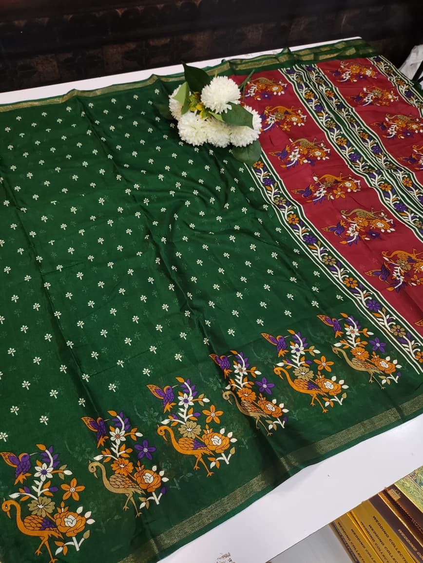 Premium Mal Cotton Saree for women with elegant printed work and running blouse