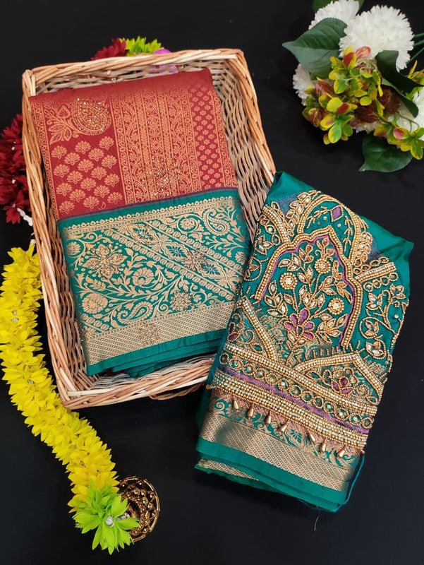 Meenakshi Thirukalyanam Silk Saree with Zari and Stone Work for Wedding Wear