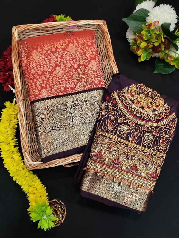 Meenakshi Thirukalyanam Silk Saree with Zari and Stone Work for Wedding Wear