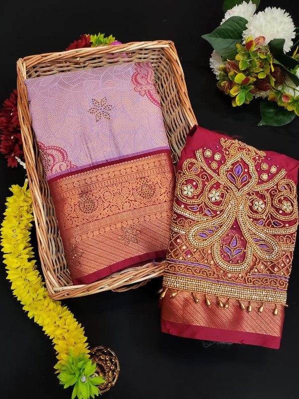 Meenakshi Thirukalyanam Silk Saree with Zari and Stone Work for Wedding Wear