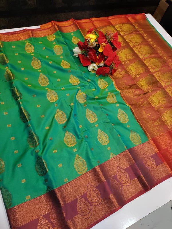 Mithra Soft Silk saree for women featuring elegant soft silk fabric with graceful traditional design suitable for weddings receptions and festive occasions, Full View
