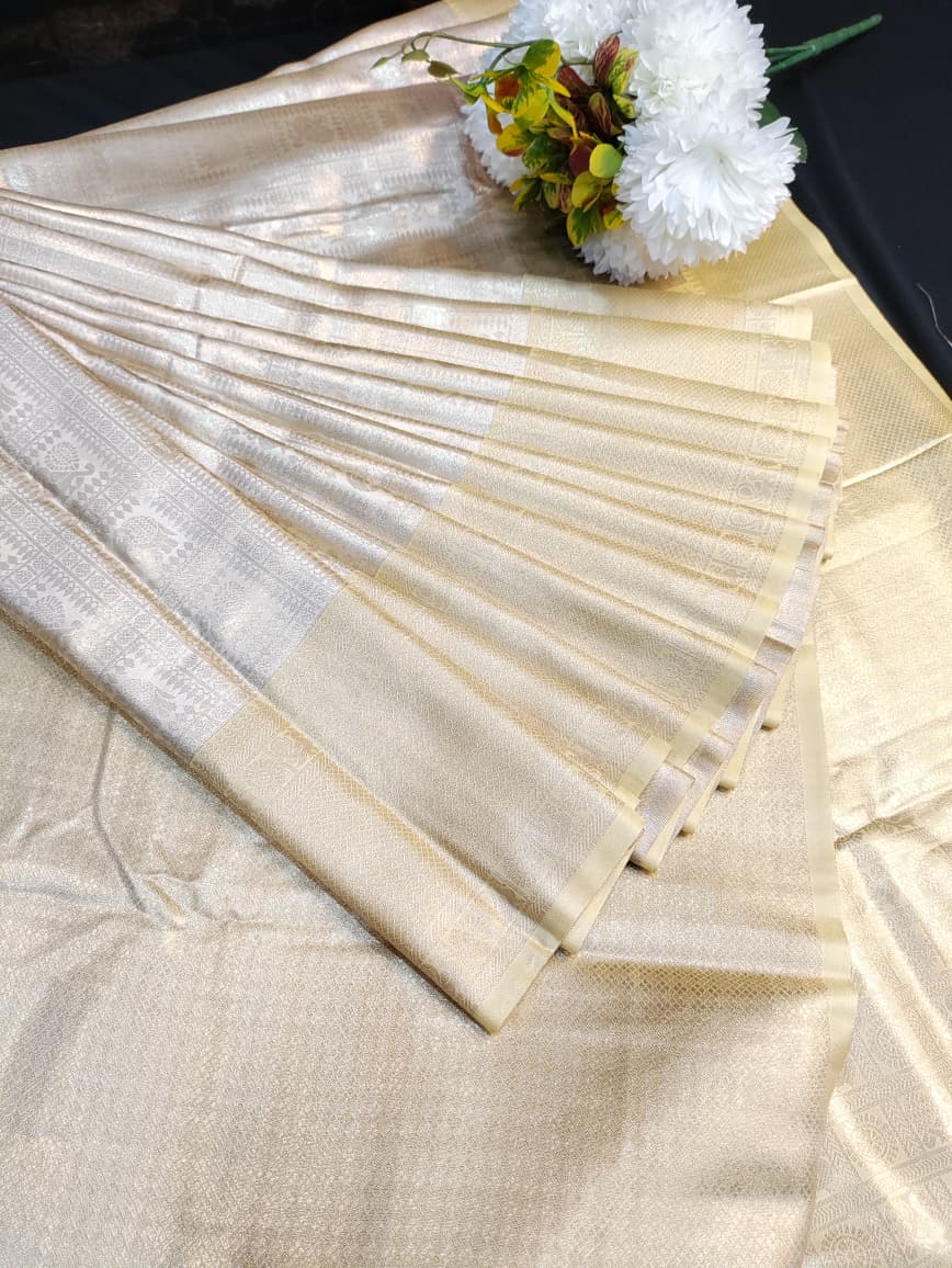 Premium Nangai Satin Silk saree for Onam festival and wedding wear