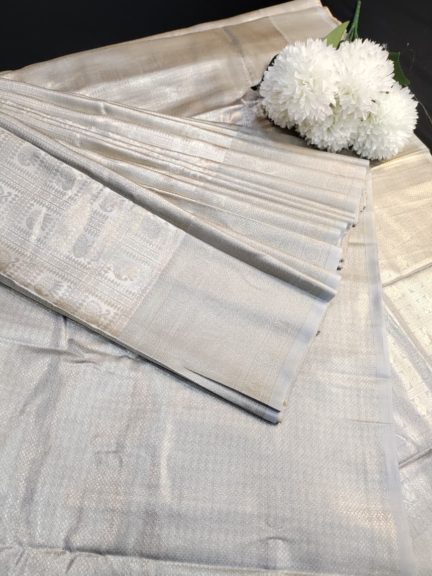 Women's Nangai Satin Silk Zari saree with contrast blouse for festive occasions
