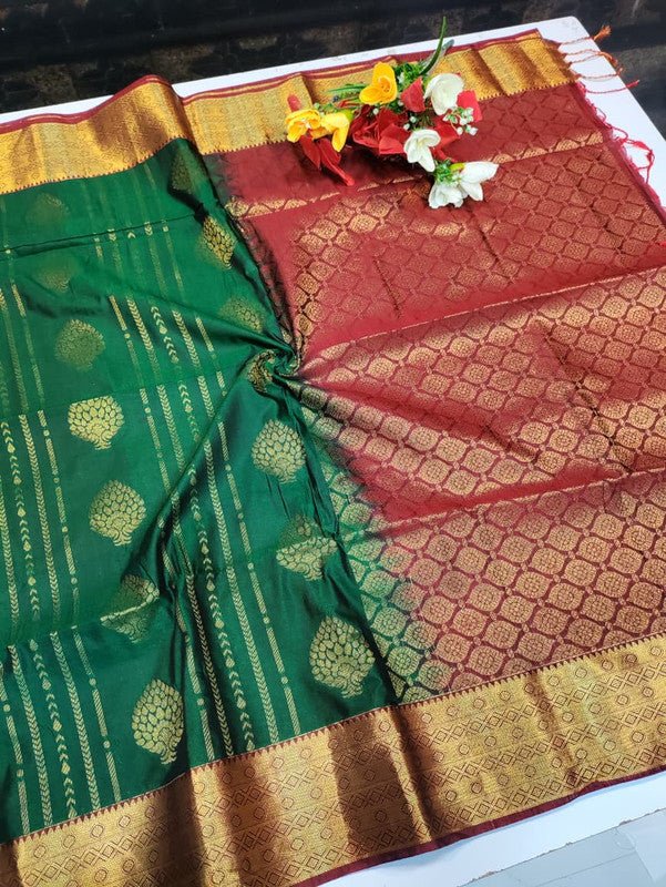 Offer Slub Silk Saree with elegant Zari work for wedding wear