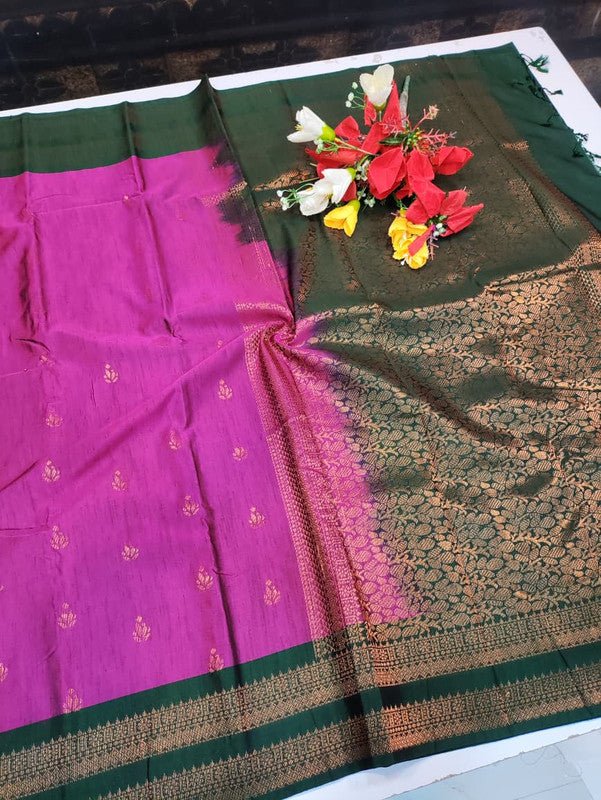 Offer Slub Silk Saree with elegant Zari work for wedding wear