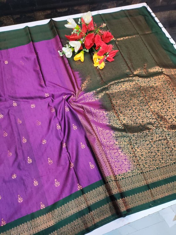 Offer Slub Silk Saree with elegant Zari work for wedding wear
