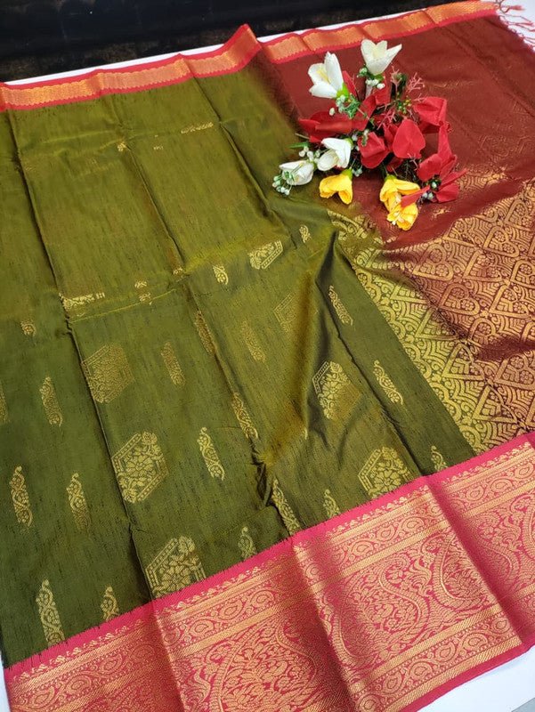 Offer Slub Silk Saree with elegant Zari work for wedding wear
