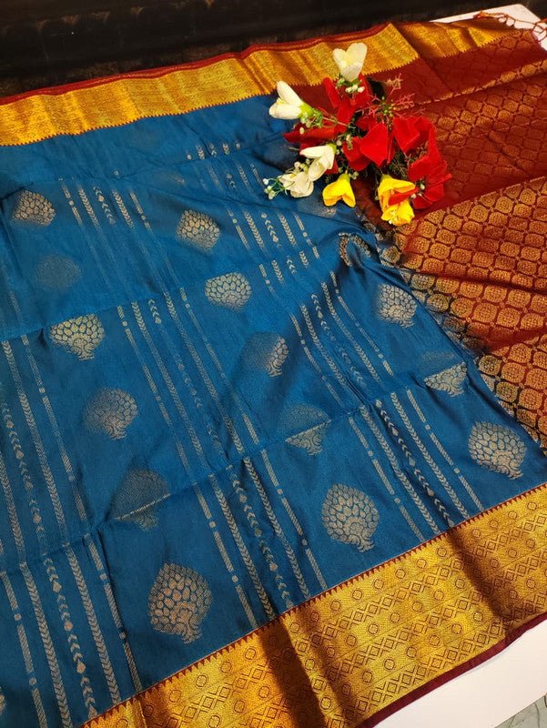Offer Slub Silk Saree with elegant Zari work for wedding wear
