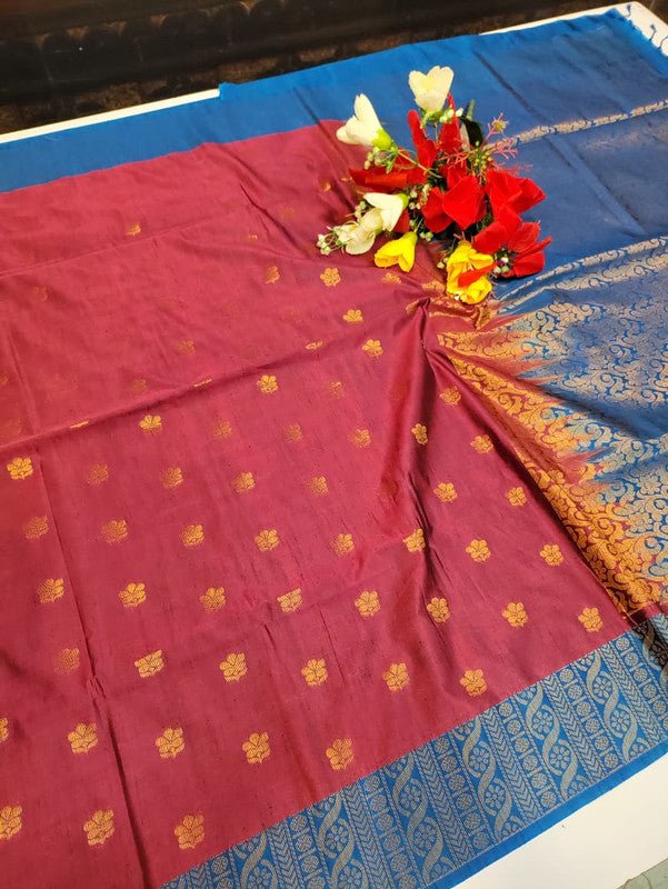 Offer Slub Silk Saree with elegant Zari work for wedding wear