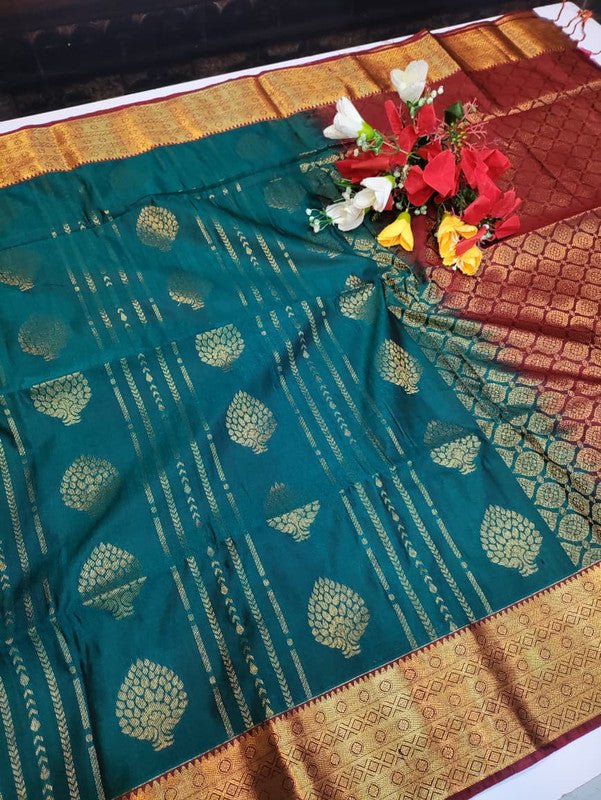 Offer Slub Silk Saree with elegant Zari work for wedding wear