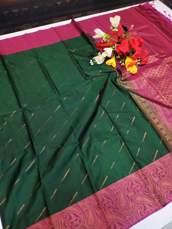 Offer Slub Silk Saree with elegant Zari work for wedding wear
