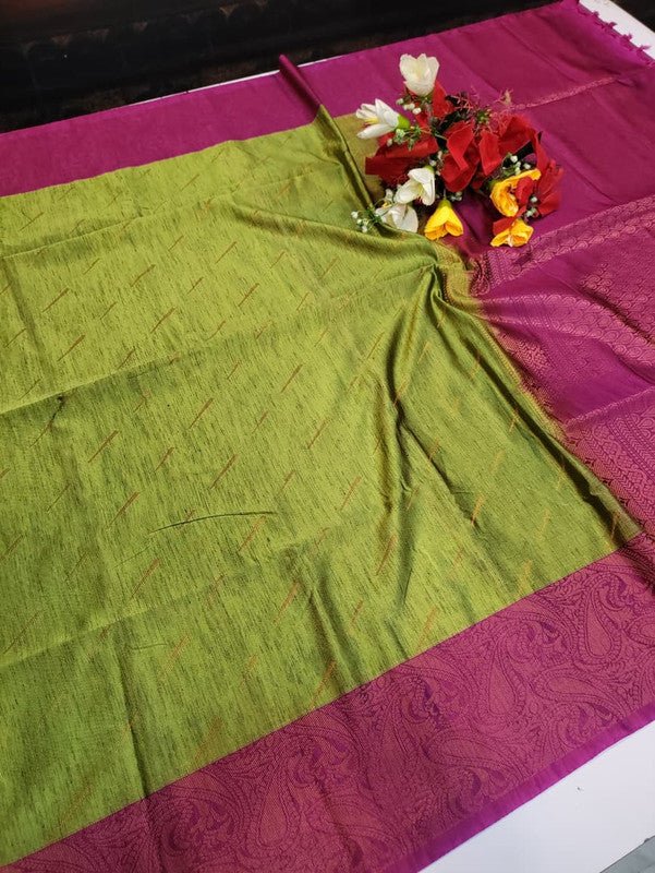 Offer Slub Silk Saree with elegant Zari work for wedding wear