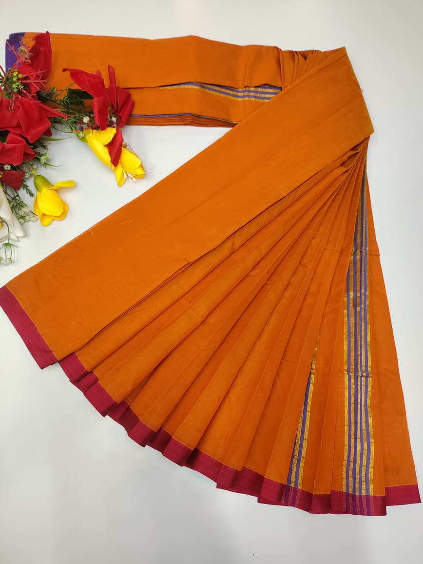 Plain Cotton Saree with elegant zari work for festive wear