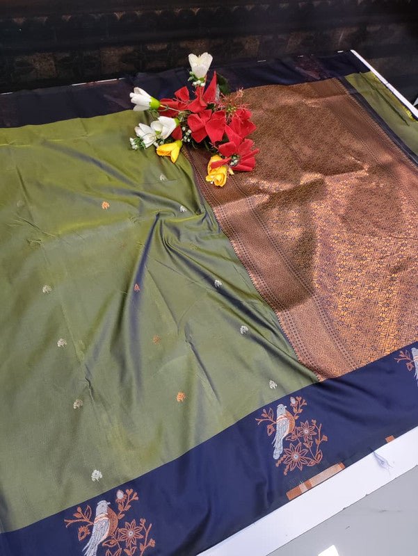 Poovizhi Soft Silk Saree with zari bird design for festival wear