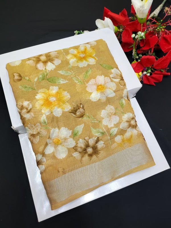 Soft Linen Aadi Offer printed saree for festive and office wear