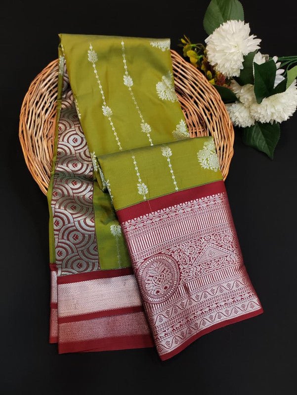 Sundari Semi Silk Saree with elegant zari work for wedding wear