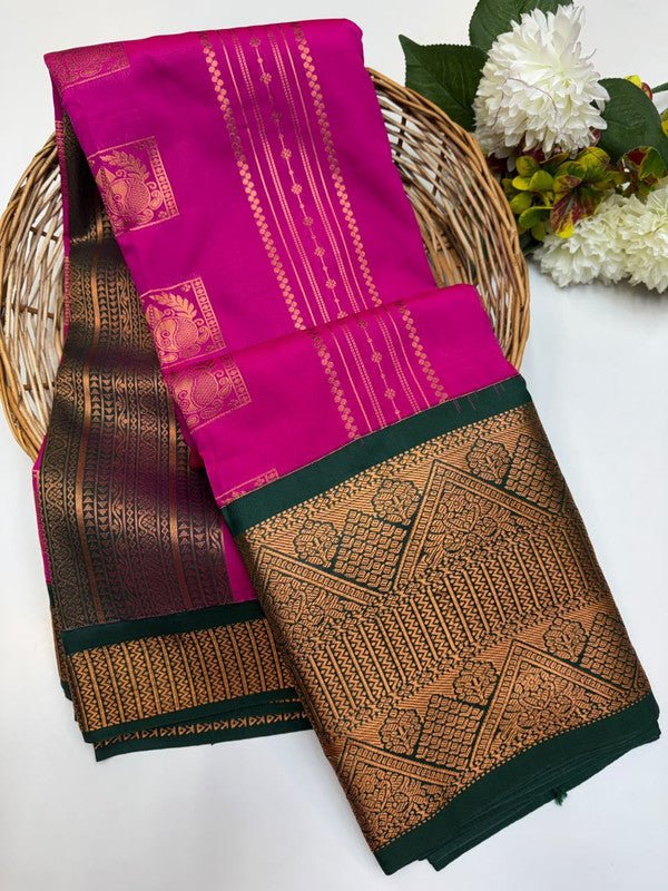 Sundari Semi Silk Saree with elegant zari work for wedding wear