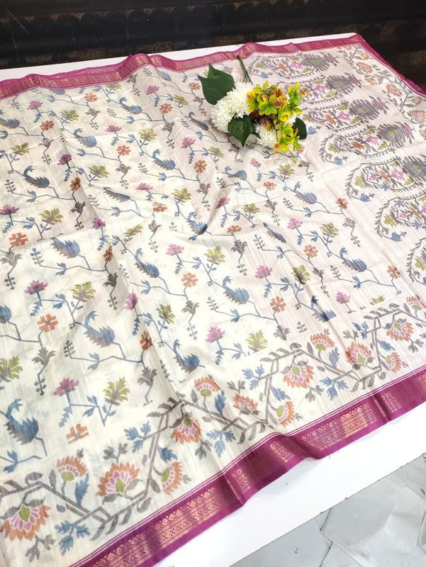 Vannila Silk Saree with elegant zari work for wedding wear