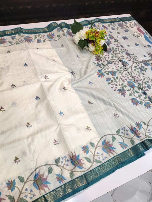 Vannila Silk Saree with elegant zari work for wedding wear