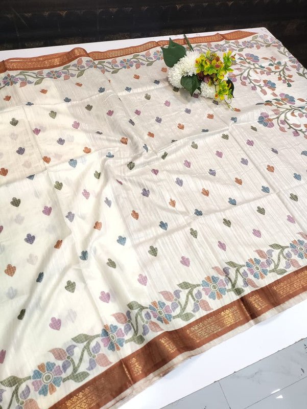 Vannila Silk Saree with elegant zari work for wedding wear