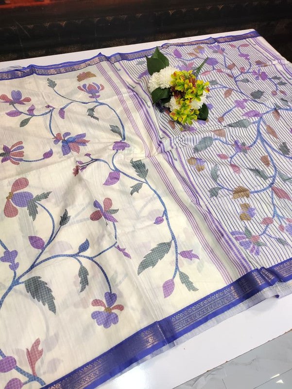 Vannila Silk Saree with elegant zari work for wedding wear