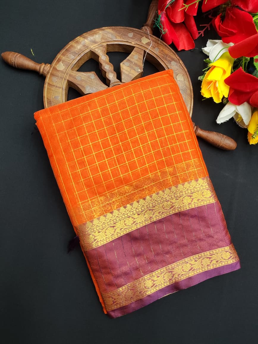 Varanasi Checked Raw Silk VN74 - Sri Sakthi Pugazh Tex - Saree