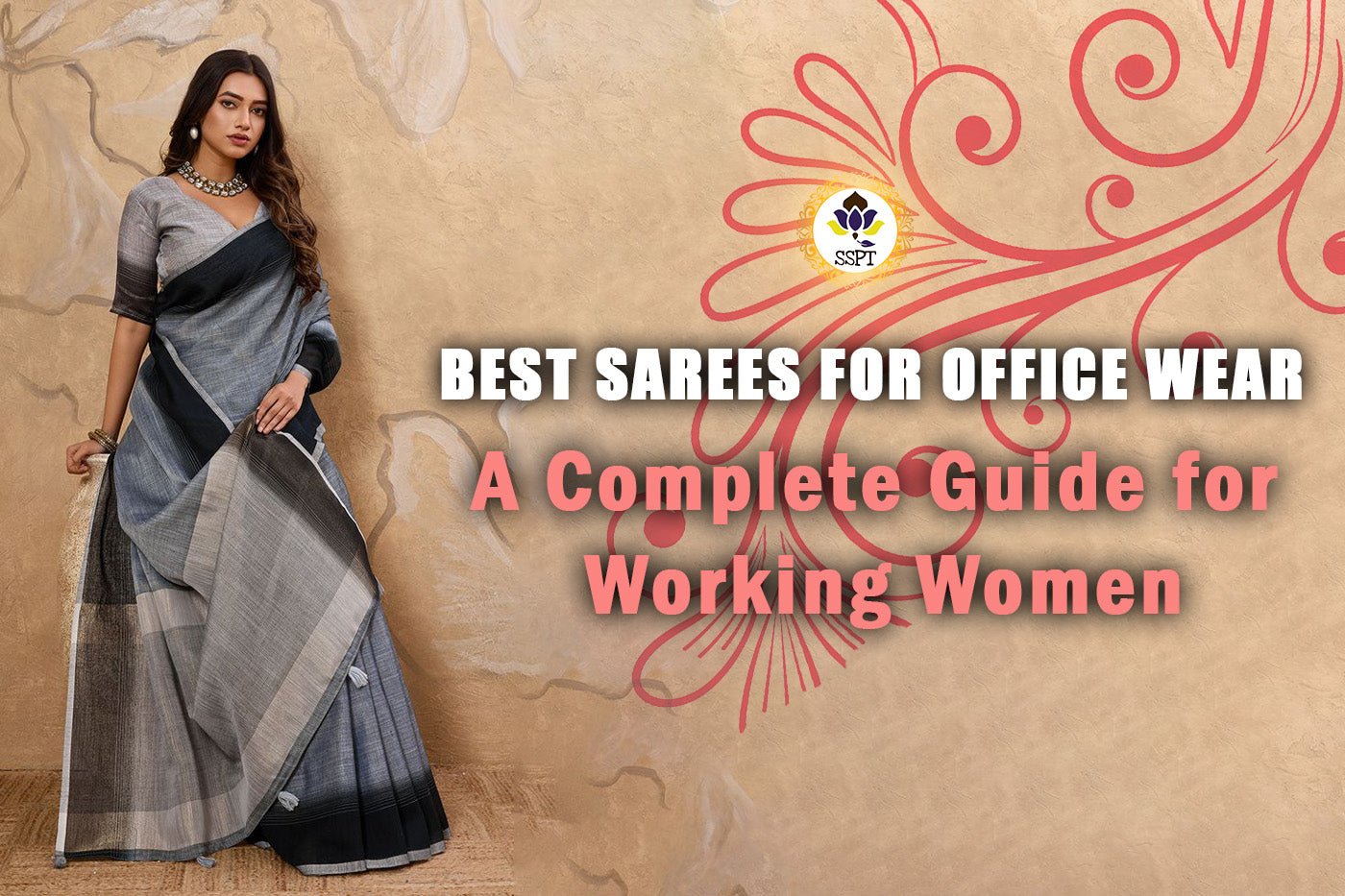 Indian woman wearing an elegant cotton saree for office wear from Sri Sakthi Pugazh Tex