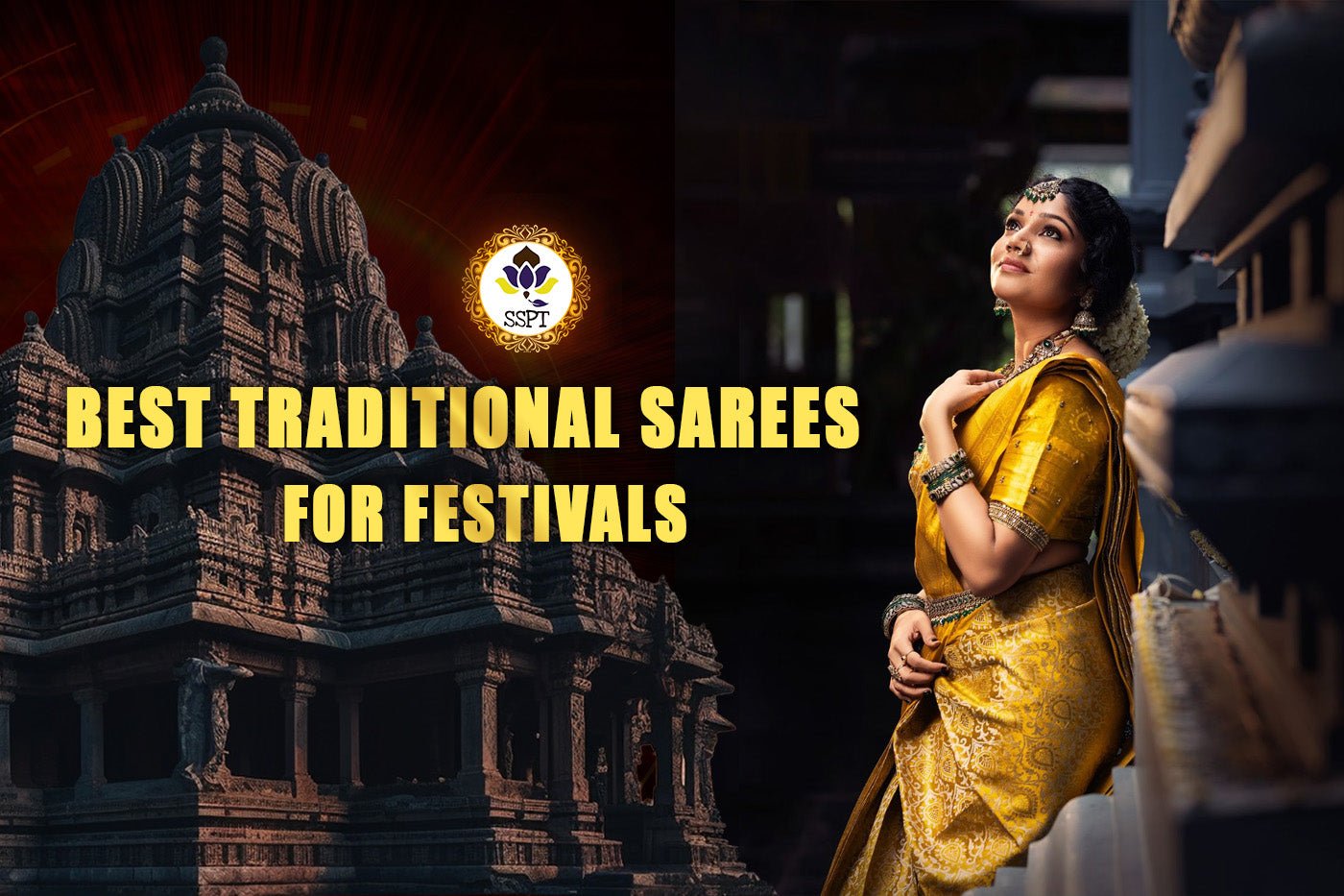 Woman wearing a traditional sarees for festival celebration - Sri Sakthi Pugazh Tex