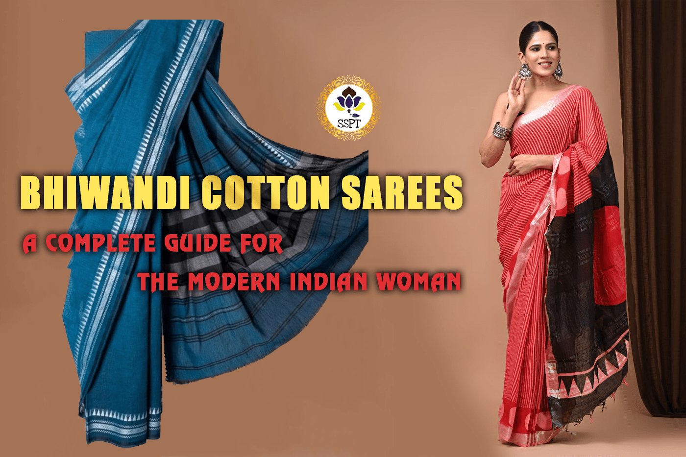 Woman draped in a traditional Bhiwandi cotton sarees with floral border, styled for daily wear