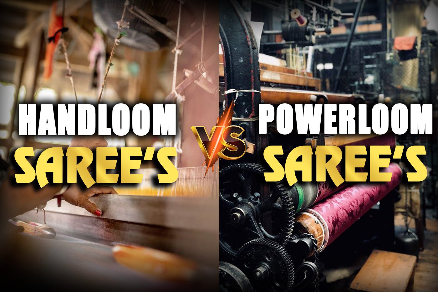 Woman comparing handloom and powerloom sarees at Sri Sakthi Pugazh Tex online saree shop