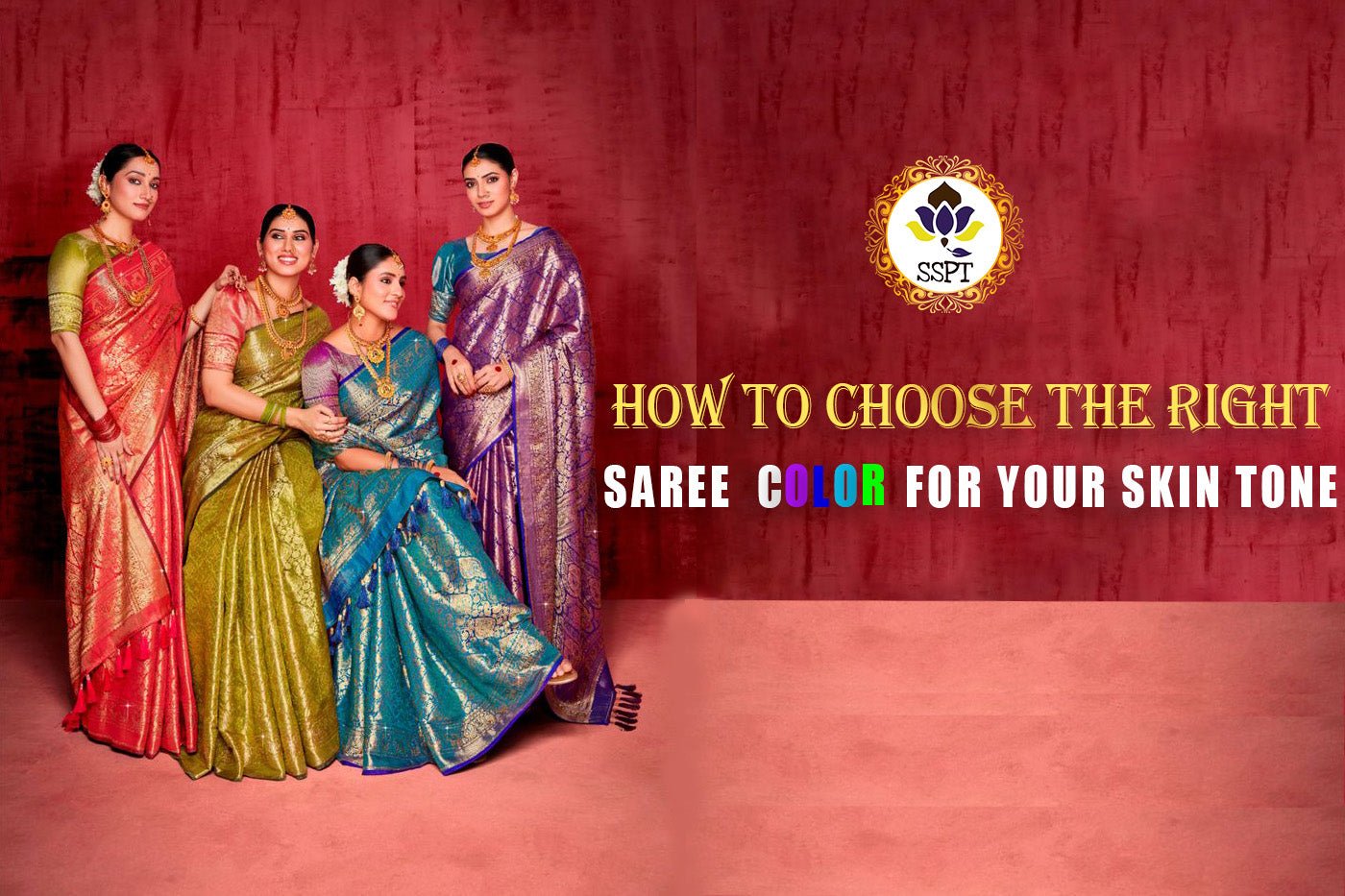 Indian woman in a colorful silk saree choosing the right shade for her skin tone