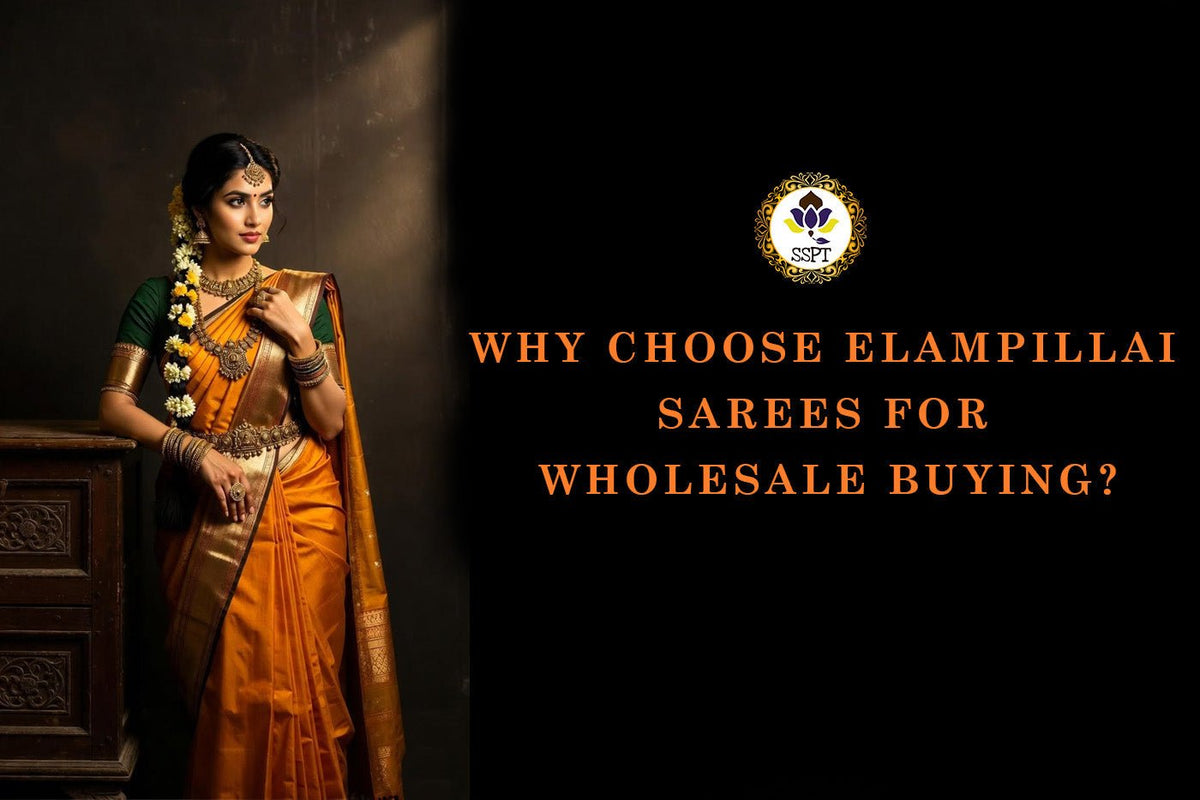 Colorful Elampillai sarees displayed for wholesale buying at Sri Sakthi Pugazh Tex