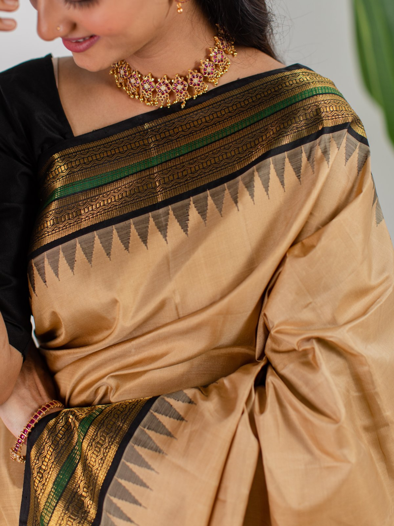 Tower Zari Pavishna soft silk saree with elegant zari work for wedding and festive wear from Sri Sakthi Pugazh Tex Salem Tamil Nadu