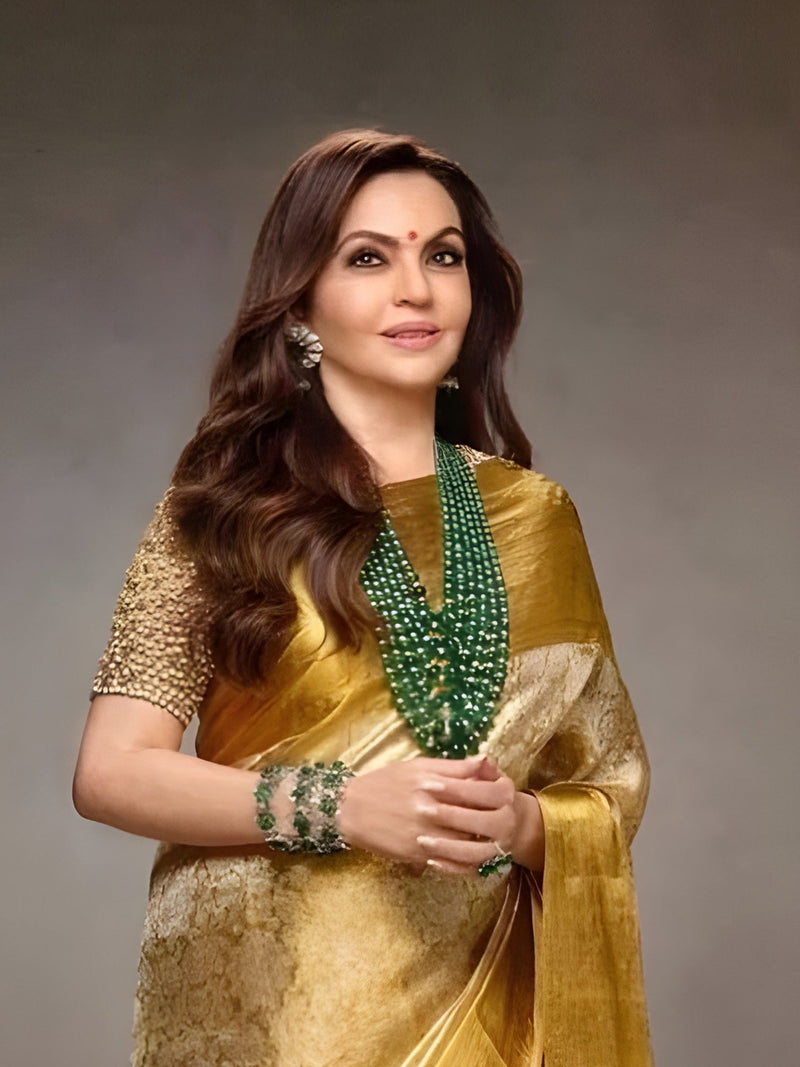 Nita Ambani inspired saree for women featuring luxurious traditional design in premium lightweight fabric suitable for weddings receptions and festive occasions