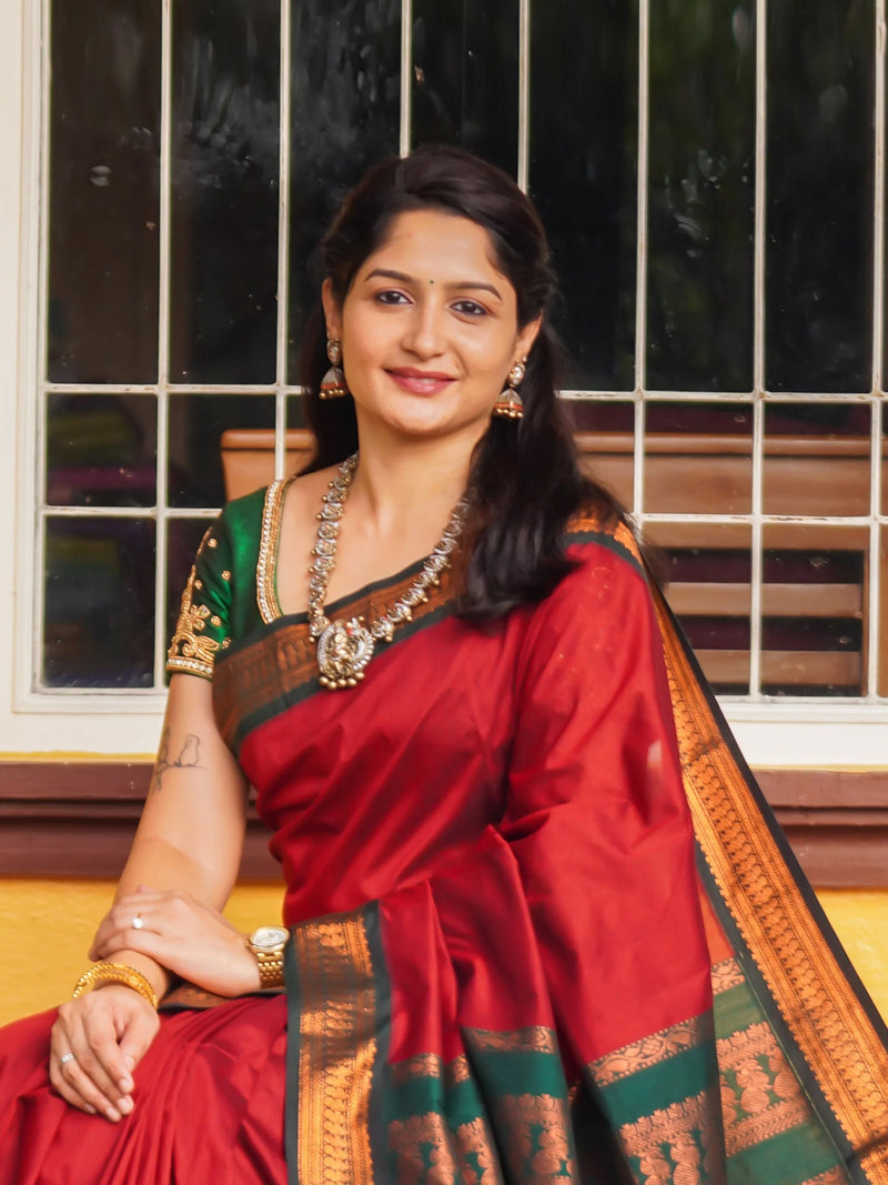 Kalyani Plain Cotton Saree with soft lightweight cotton fabric and elegant plain design suitable for daily wear and office wear.