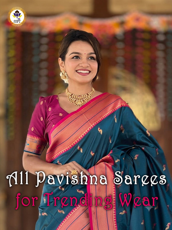All Pavishna Collection saree for women featuring elegant traditional designs in soft lightweight fabric.