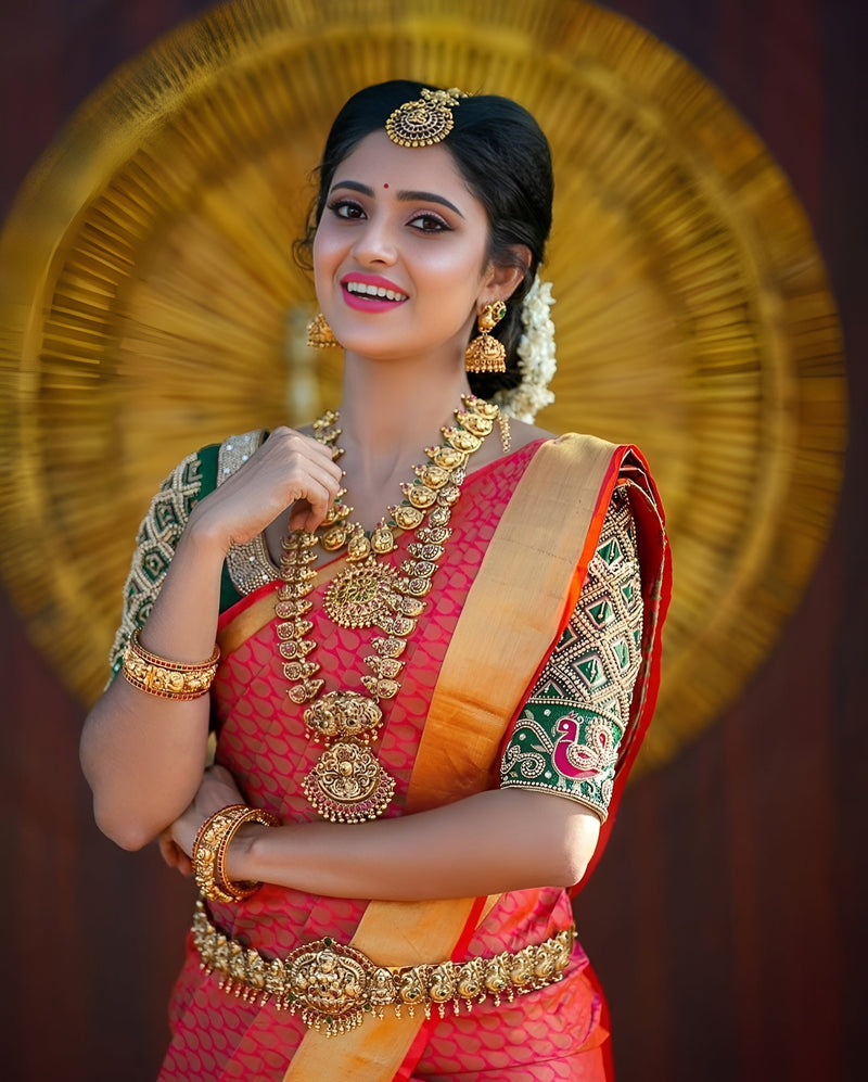 Banarasi Raw Silk Saree with rich traditional weaving design and luxurious silk fabric suitable for weddings and festive occasions.