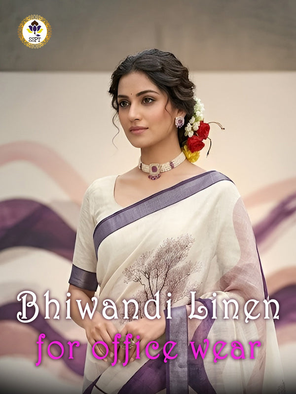 Bhiwandi Linen Cotton Collection saree for women in soft breathable lightweight linen cotton fabric.