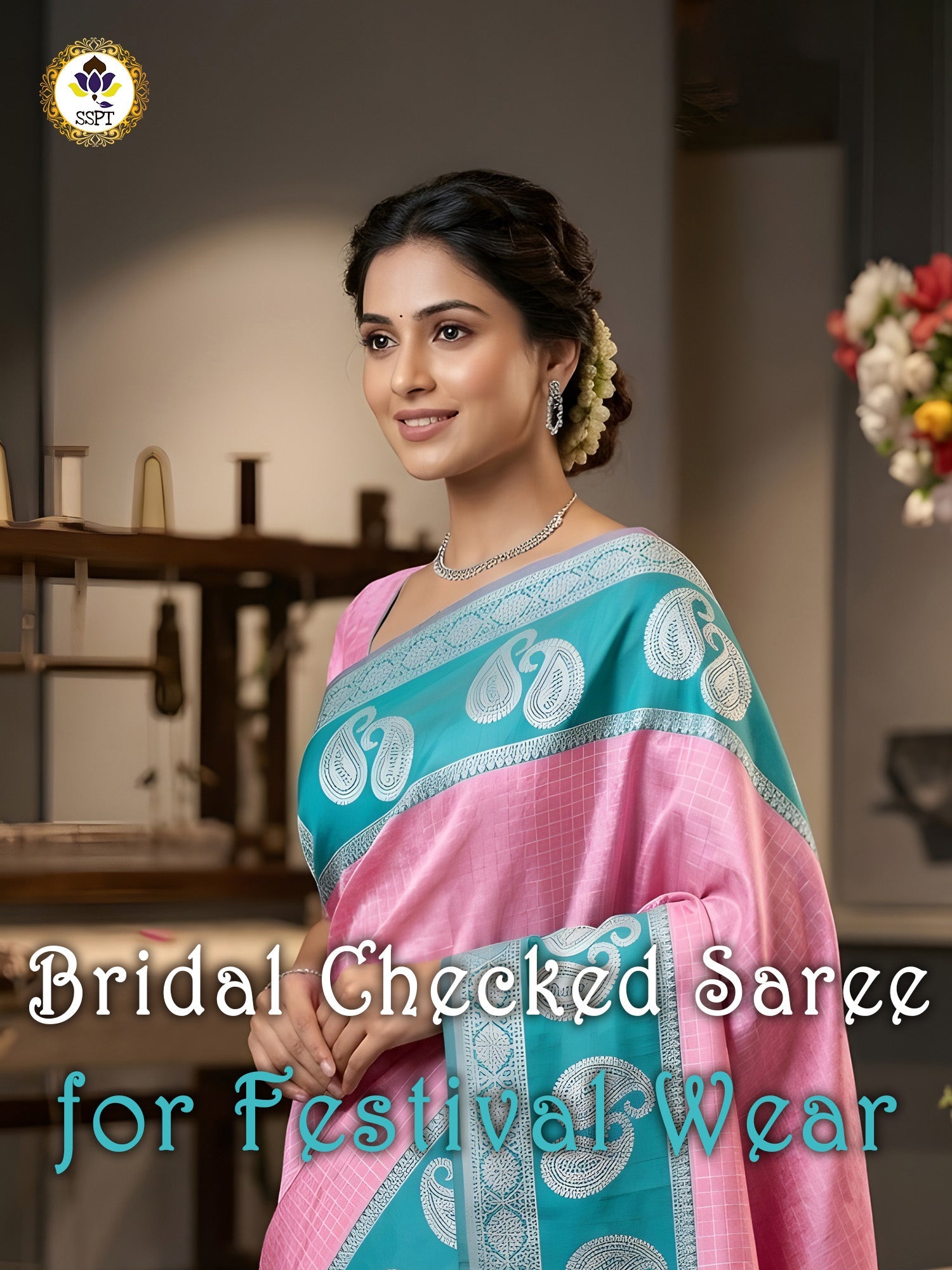 Bridal Checked Soft Zari Saree for Festival Wear