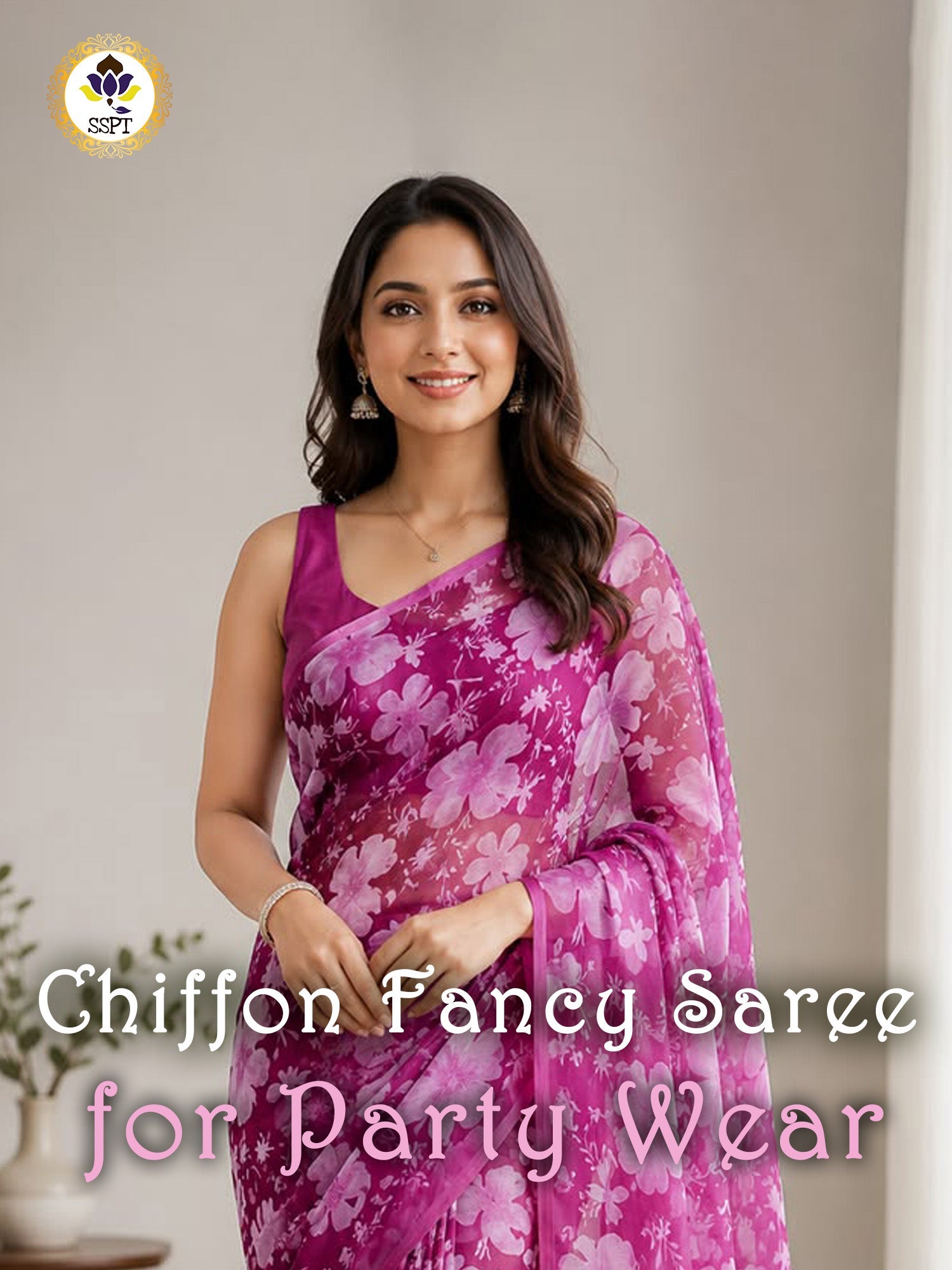 Chiffon Fancy Saree with printed design for party wear women