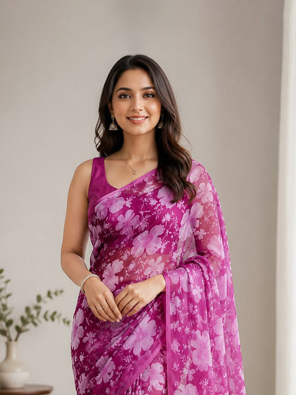 Chiffon Fancy Saree with printed design for party wear women