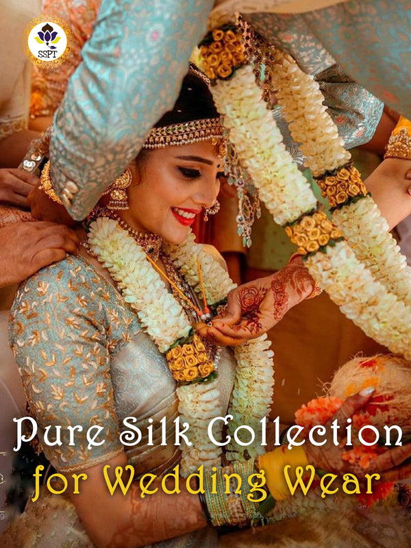 Exclusive Pure Silk Zari Saree for Wedding Wear with Contrast Blouse