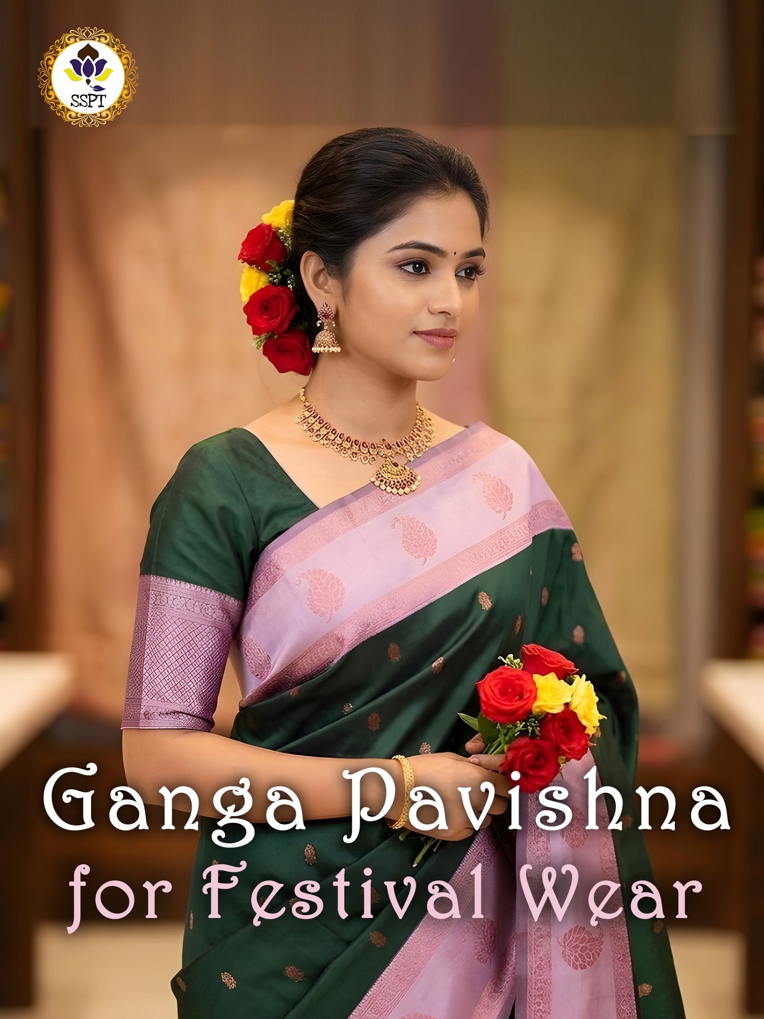 Ganga Pavishna Sarees for women featuring elegant traditional designs in soft lightweight fabric.