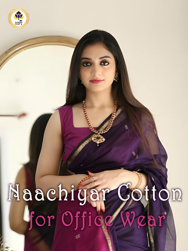 Naachiyar Cotton Saree for women featuring elegant traditional South Indian design in soft lightweight breathable cotton.