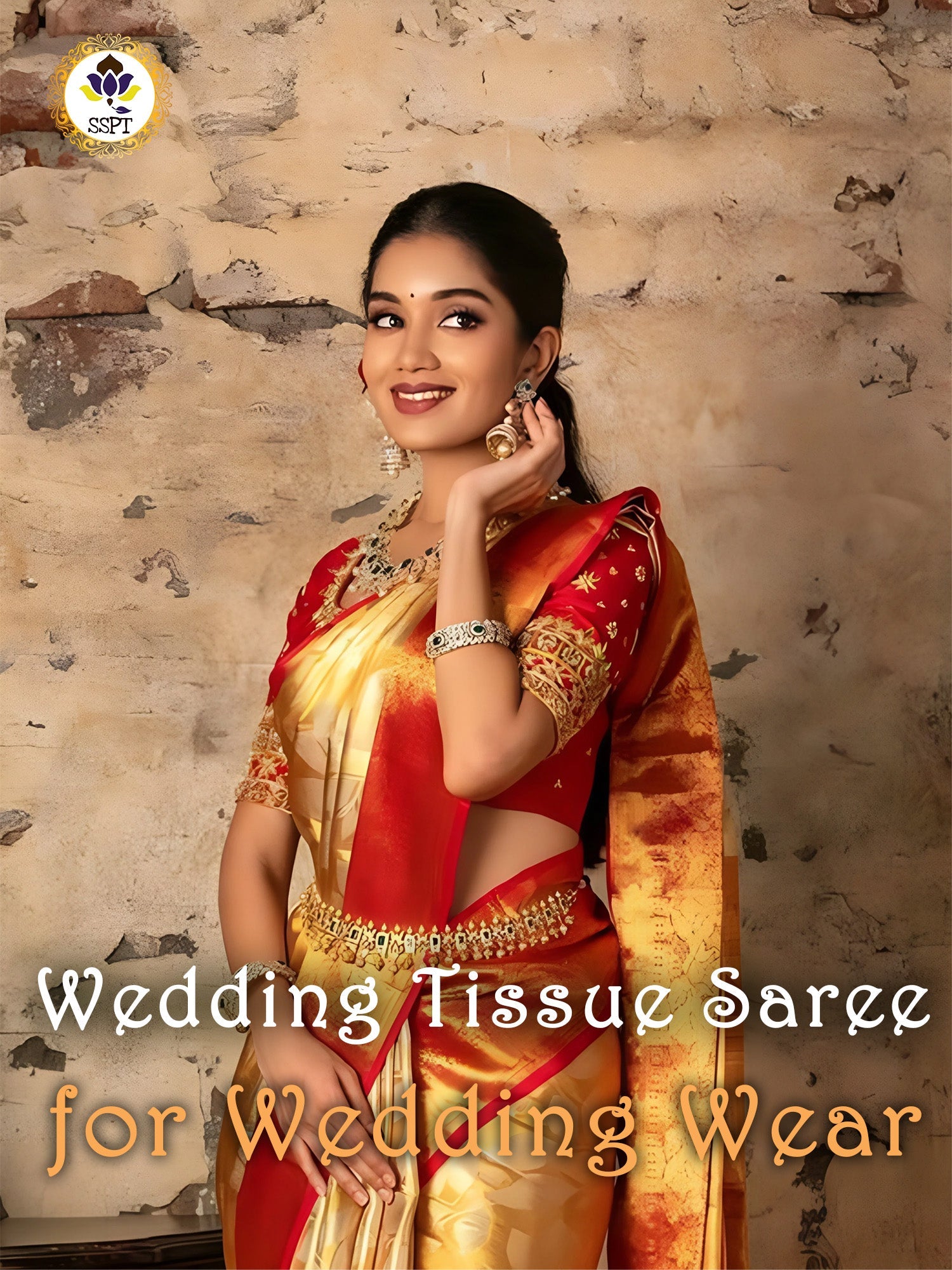 Premium Wedding Korvai Tissue Saree with rich traditional bridal design and elegant shimmering tissue fabric.
